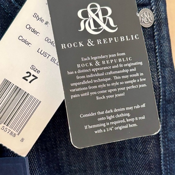 Rock & Republic| NEW w/Tags Dark Denim Flare Bottom Blue Jeans Sz 27 NWT Beckham - Picture 3 of 5